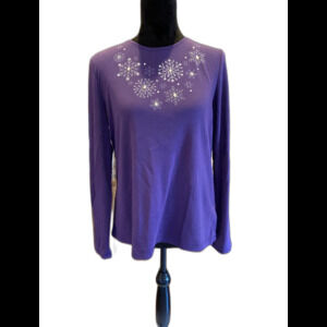 croft and barrow Purple Large T Shirt Top w/Glittery Holiday Snowflakes Stretchy